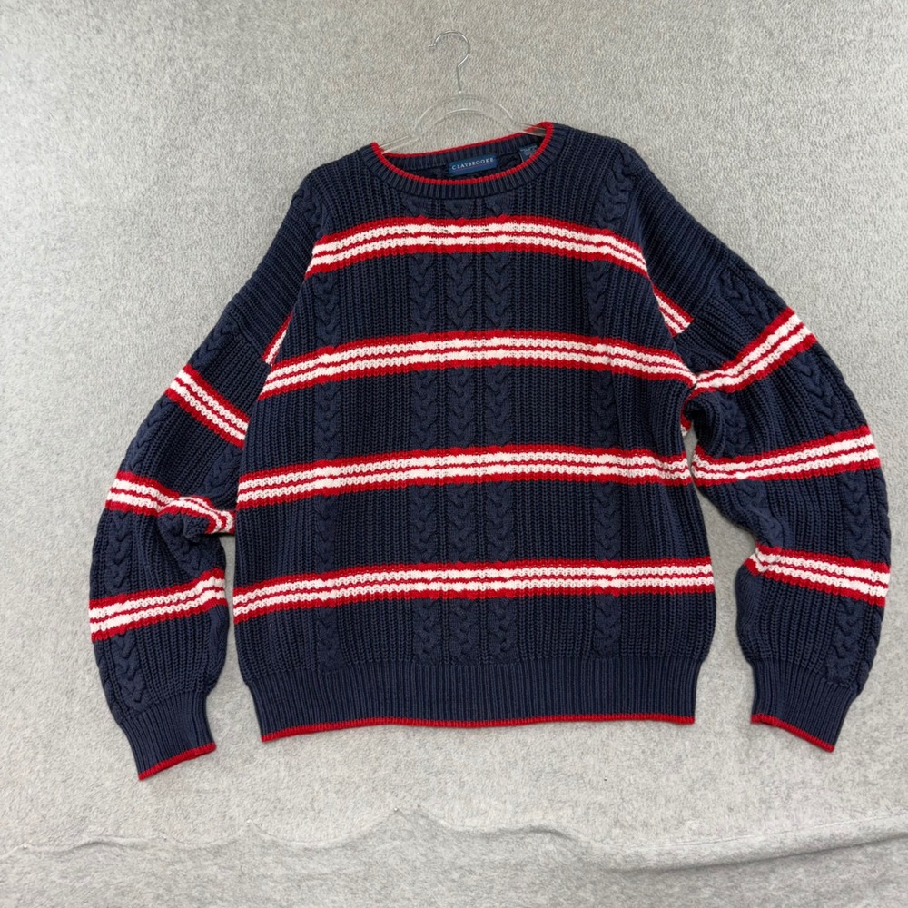Claybrooke Cable Knit Sweater Mens XL Chunky 90s Striped Pullover Vintage